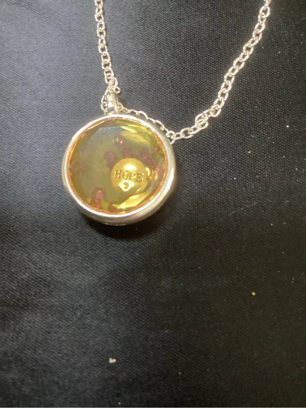 Avon Gold-Tone HOPE Round Pendant Necklace with Yellow Faceted Center